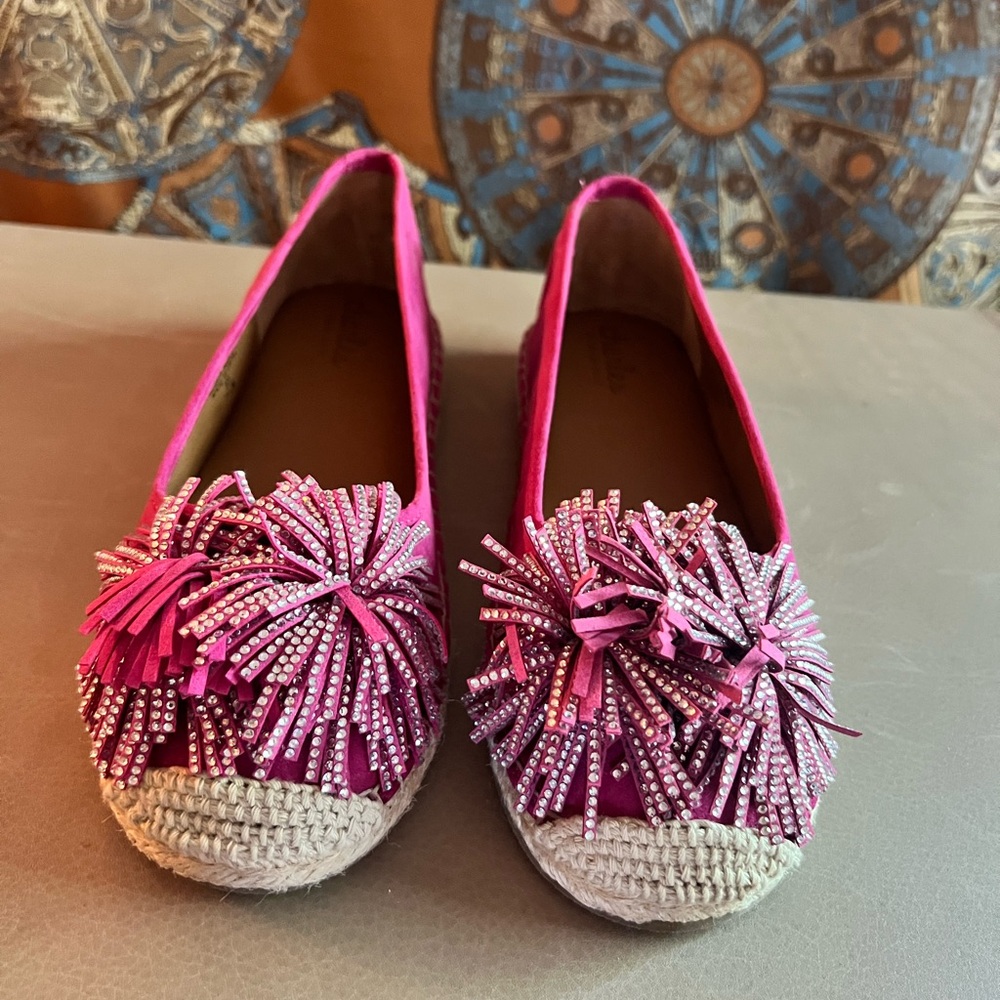 Charles By Charles David Pink Espadrille Flats with Pom-Pom Accents